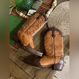 Corral Brown Floral Inlay Embroidery  Cowgirl Western style Boots Sz 12 EE